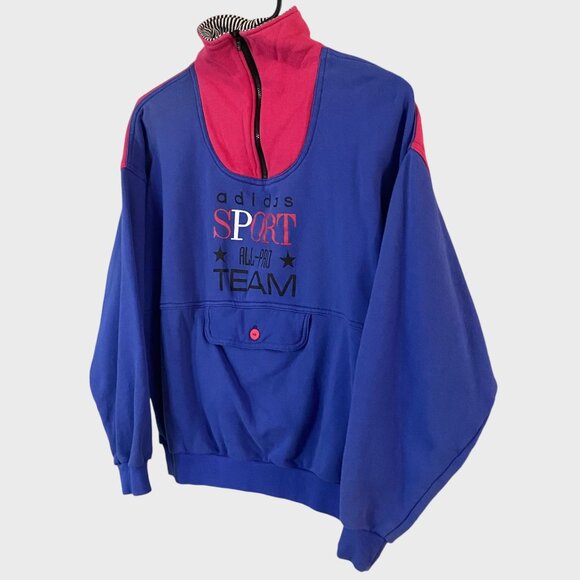 Vintage Adidas Sports Sweatshirt Blue/Pink Women's Medium Quarter-Zip Pullover - Picture 3 of 13